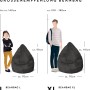 Größenvergleich: Sitzsack BeanBag in L und XL mit Größenempfehlung für Kinder und Erwachsene.