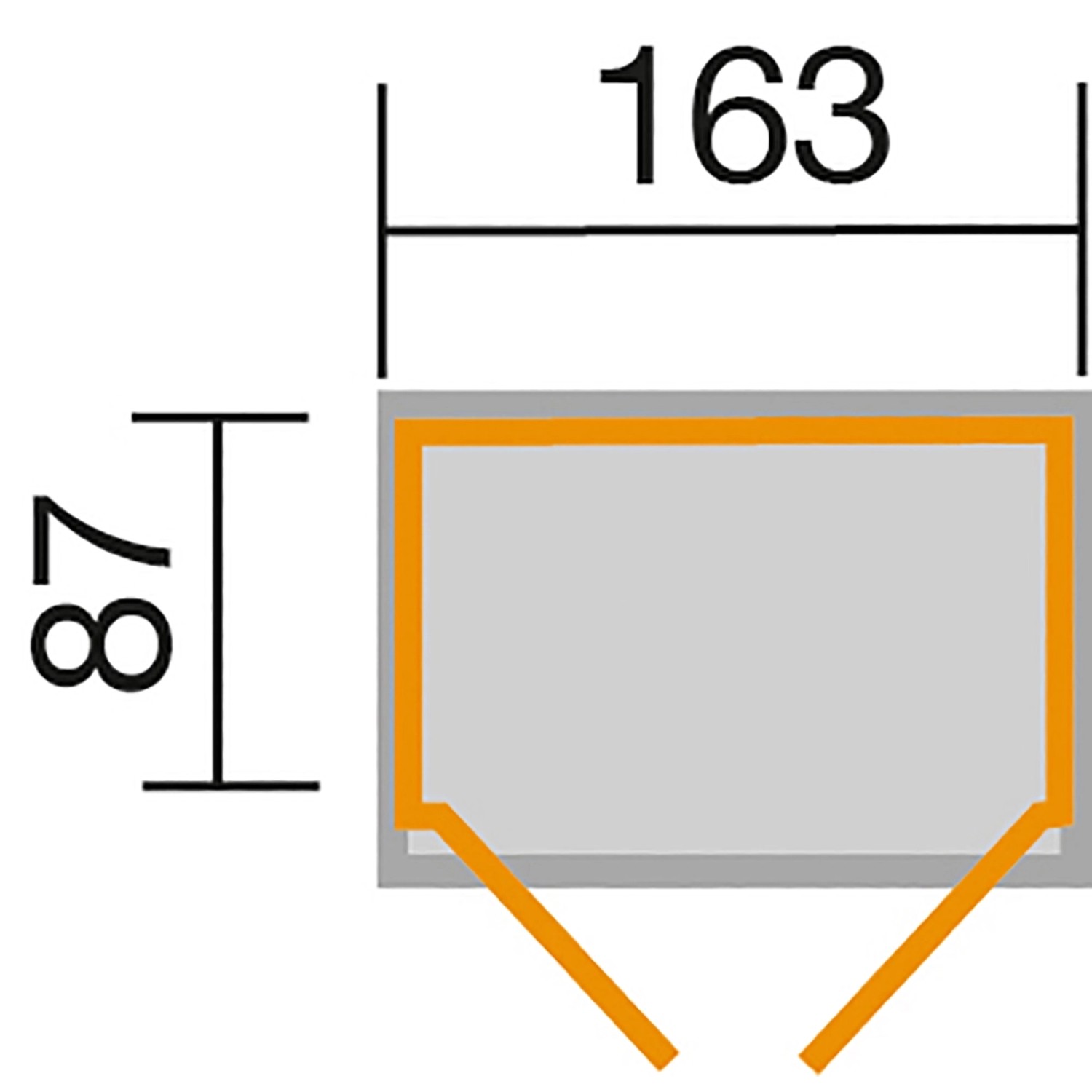 Grundriss Weka Balkon- und Terrassenschrank mit Satteldach, 163x87cm, zur Illustration der Abmessungen.