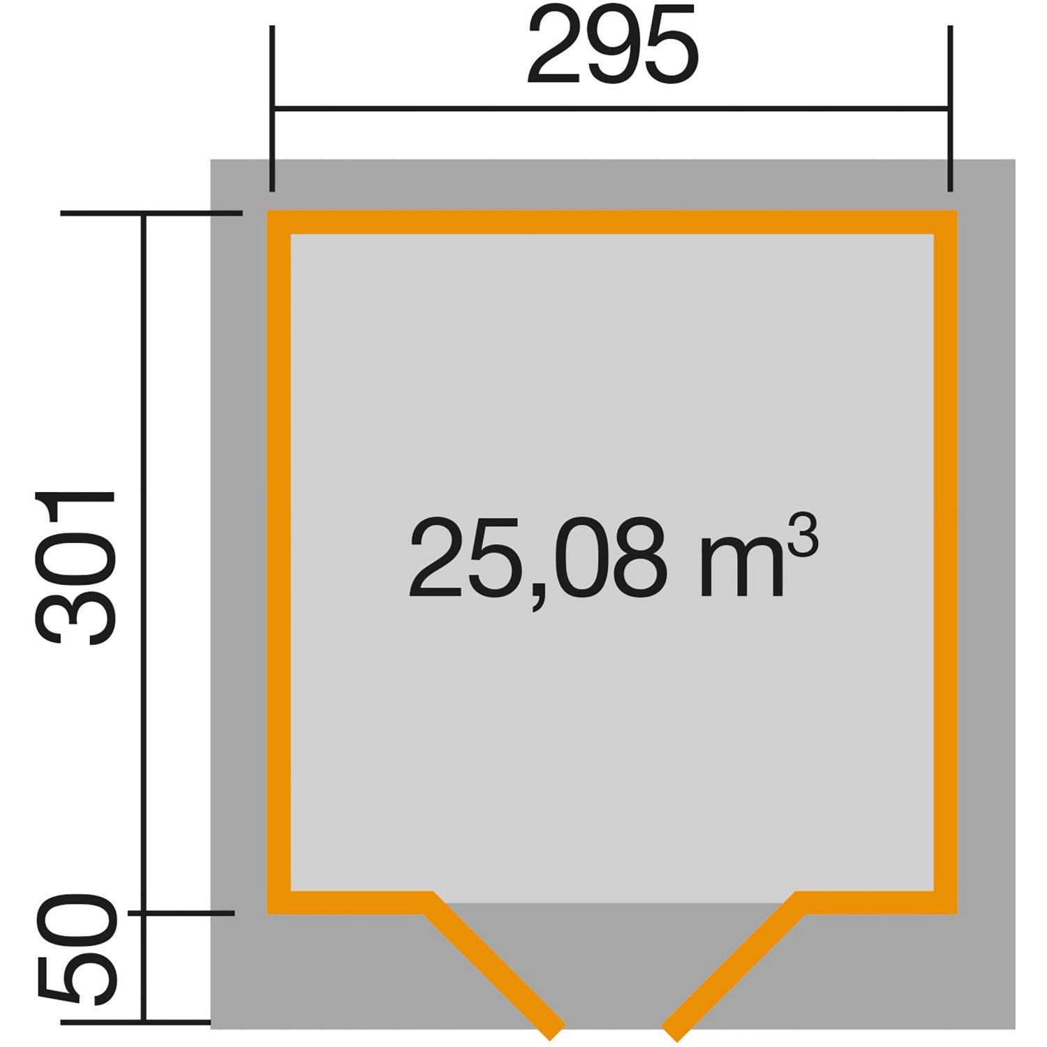 Grundriss Weka Holz-Gartenhaus Flachdach, 375 cm, unbehandelt, mit Maßangaben.