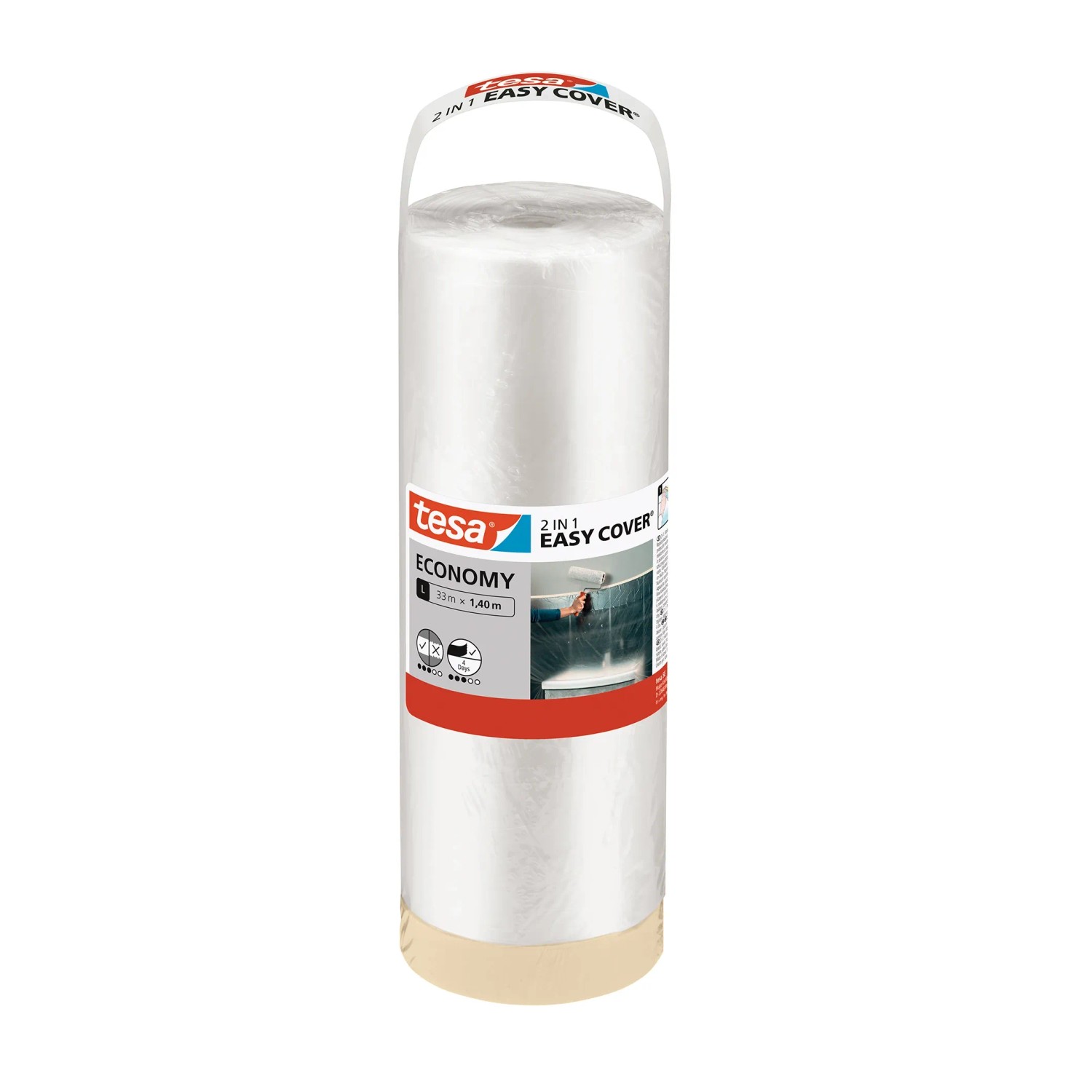 Tesa Easy Cover Economy L Nachfüllrolle, Abdeckfolie mit Klebeband für Renovierungsarbeiten.