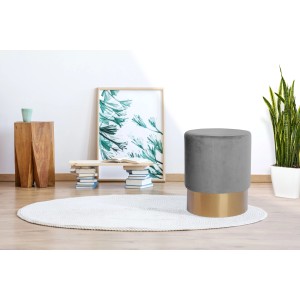 Grauer Kayoom Hocker Nano mit goldenem Fuß. Stilvoller Sitzhocker / Sitzsack für Wohnzimmer.