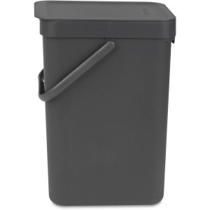 Grauer Brabantia Abfallbehälter Sort & Go, 12 l, mit Deckel und Tragegriff. Ideal zur Mülltrennung.