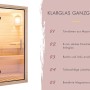 Karibu Saunahaus Almeria: Detailansicht der Ganzglastür mit Holzrahmen und Magnetverschluss.