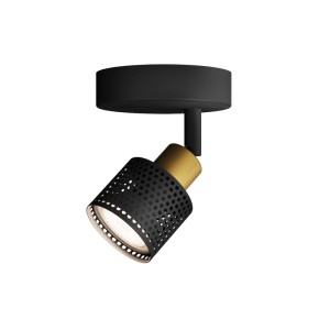 Philips Spot Niall, 1-flammig, schwarz-goldener GU10 Strahler mit perforiertem Schirm für Wand oder Decke.