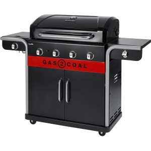 Char-Broil Gas2Coal 2.0 440 Hybridgrill mit 4 Brennern, schwarz. Gas- und Holzkohlegrill.