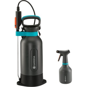 Gardena Drucksprüher Comfort 5 l und Pumpsprüher 0,75 l Set für Garten und Pflanzenpflege.