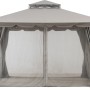 Grauer Sunjoy Pavillon Stoj (336x402 cm) mit Moskitonetz und Stahlrahmen.