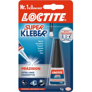 Loctite Superkleber Präzision, 5g Flasche mit extra langer Spitze für präzises Kleben.