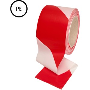 Rot-weißes Conacord Absperrband aus PE, auf Rolle, zum Absichern und Abgrenzen von Bereichen.