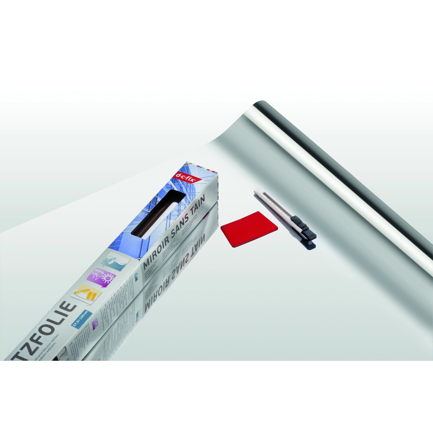 d-c-fix Spiegelfolie, 90x150cm, mit Cutter und Rakel für Sicht- und Blendschutz.