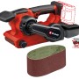 Einhell Akku-Bandschleifer TP-BS 18/457 Li BL Solo mit Staubbox und Schleifbändern.