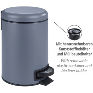 Wenko Treteimer Leman Slateblue, 3L Kosmetikeimer mit Tretfunktion und herausnehmbarem Einsatz.