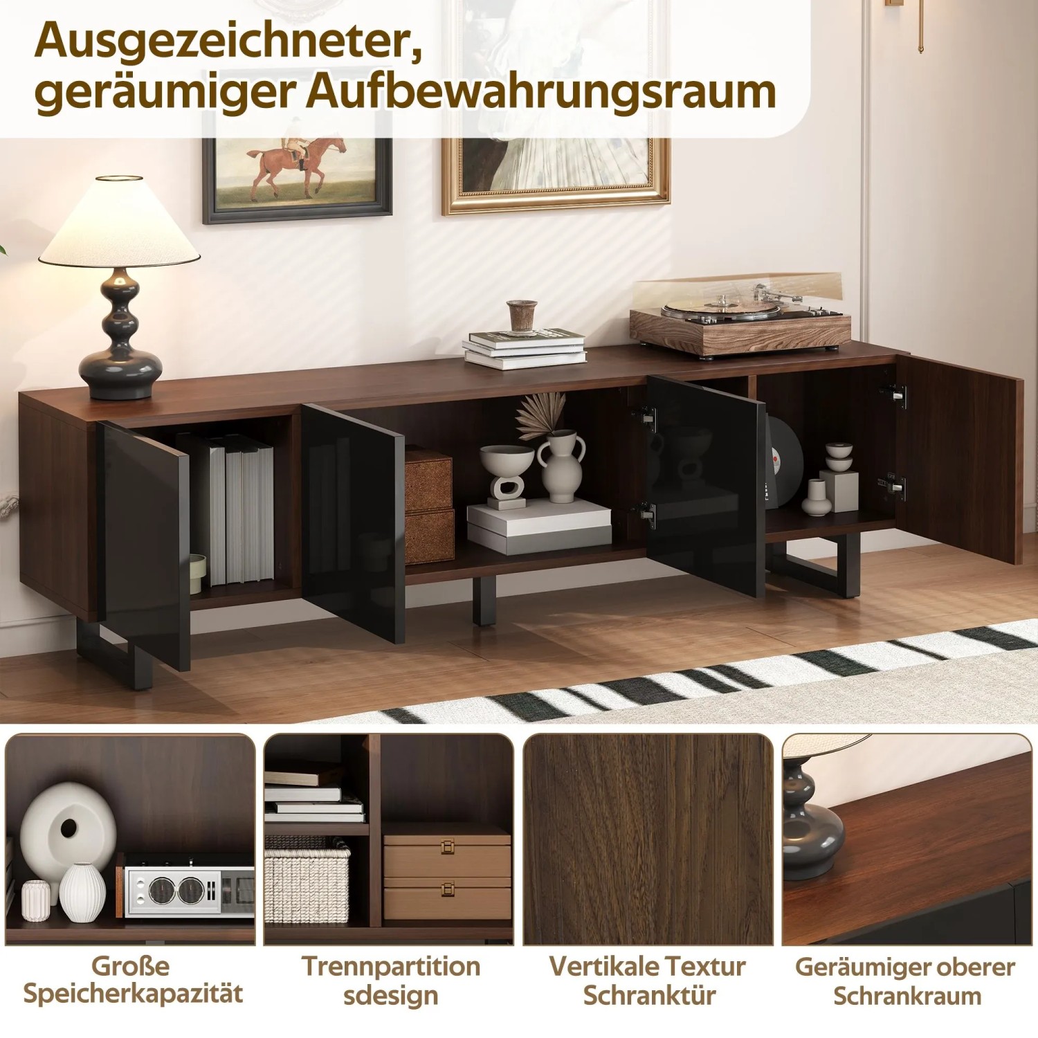 okwish TV-Schrank mit Vier Türen Wohnzimmer 180x38x50cm Braun_7