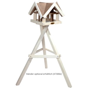 Dobar Vogelhaus mit Antikfinish, braunes Dach, weiß lasiert, mit optionalem Ständer.
