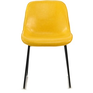 Gelber Kayoom Stuhl Cora 110, 2er-Set, mit schwarzen Metallbeinen. Moderner Polsterstuhl für Esszimmer.