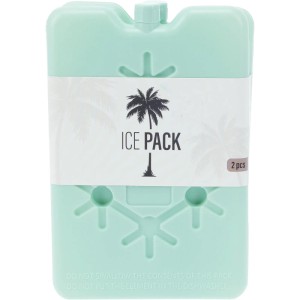 Helles grünes PE Kühlelement mit "ICE PACK" Etikett (2 Stk.), Schneeflockenmuster. Für Camping, Kühlboxen.