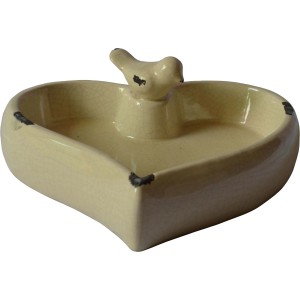 Vogeltränke Herz mit Vogelfigur 9,5 cm x 23,5 cm x 25 cm Creme