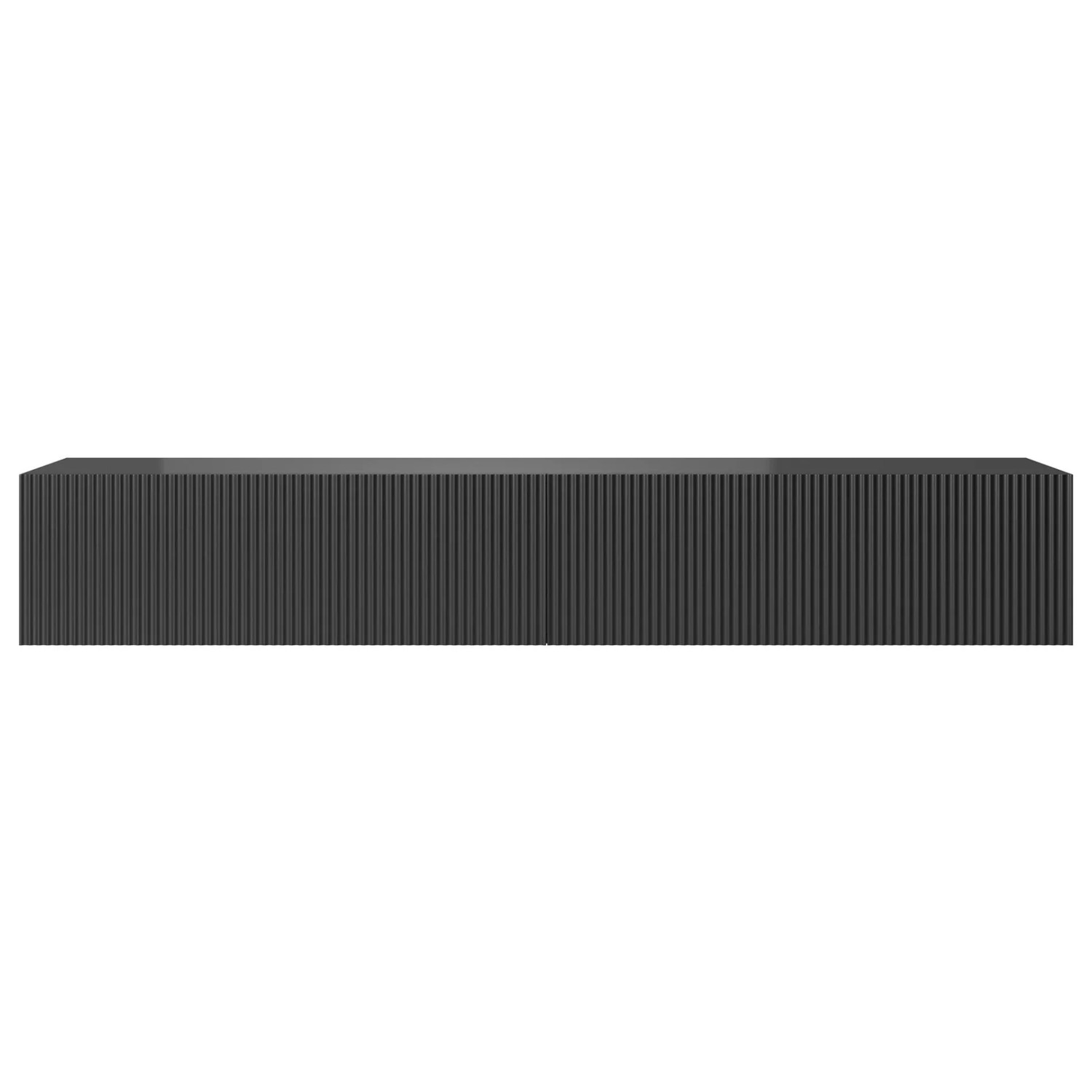 Schwarzes Selsey TV-Hängeboard Veldio, 175 cm, mit matter, geriffelter Lamellenfront für Wohnzimmer.