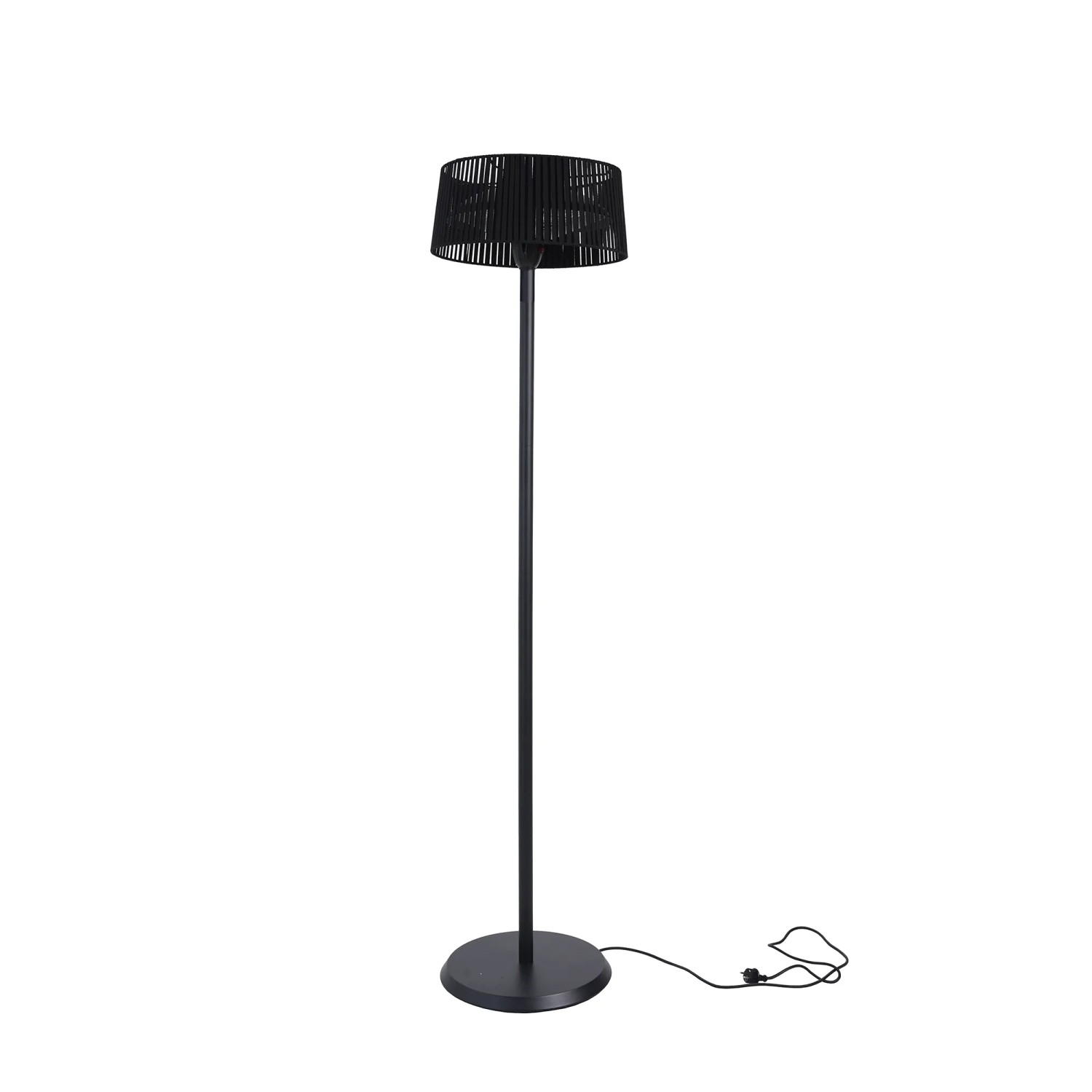 Schwarzer, schlanker Terrassenheizer Zen freistehend. 1500W Heizgerät mit Halogen-Elementen für Terrasse.