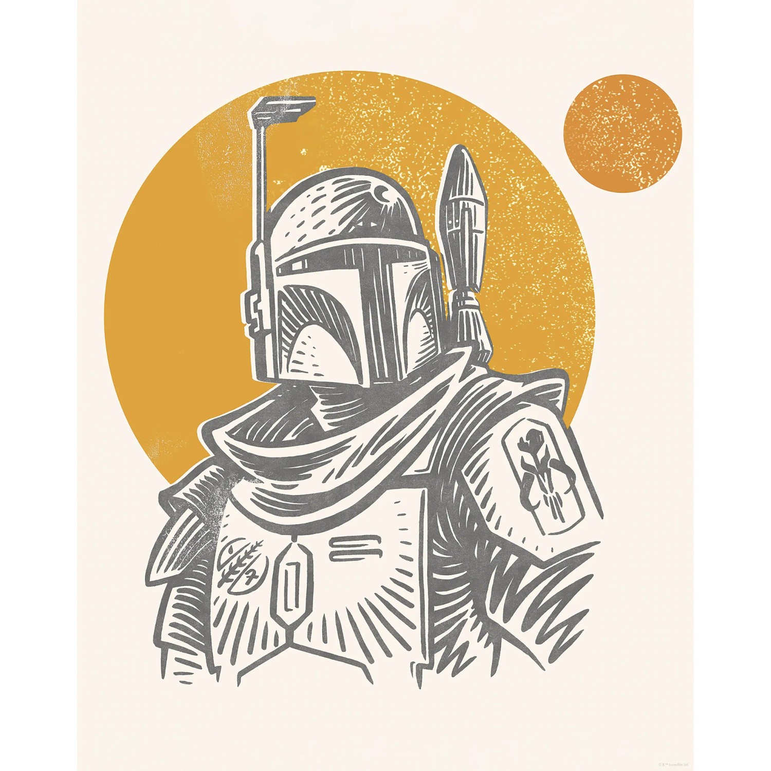 Wandbild: Star Wars Boba Fett Illustration, beige, 40x50 cm. Kultiger Kopfgeldjäger im Retro-Stil.
