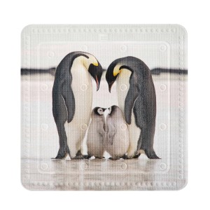 Kleine Wolke Duscheinlage Jacksons, 55x55 cm, schwarz-weiß mit Pinguin-Familie.