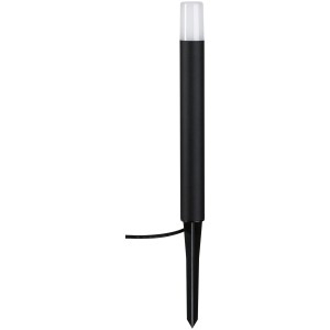 Schwarze Paulmann Flarea Outdoor Pollerleuchte, 400mm hoch, mit Erdspieß und warmweißem Licht.