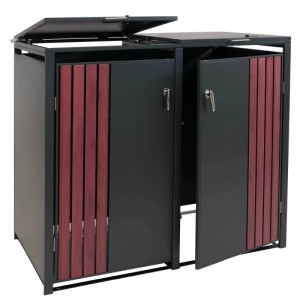 MCW Mülltonnenbox für 2 Tonnen, anthrazitfarben mit Holzoptik, 122x132x84cm.