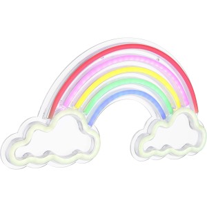 Weiße Globo Neon-Wandlampe in Regenbogenform, 40x20 cm, mit bunten LED Lichtern.