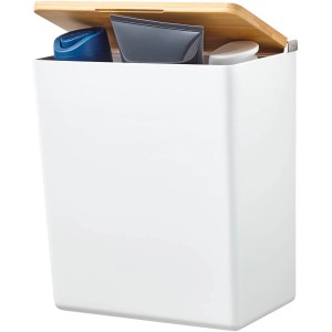 Weiße Tesa Baboo Aufbewahrungsbox Large mit Bambusdeckel für Badutensilien.