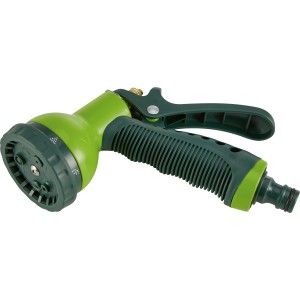 Grüne Multifunktionsbrause mit 7 Strahlvarianten für die Gartenbewässerung.