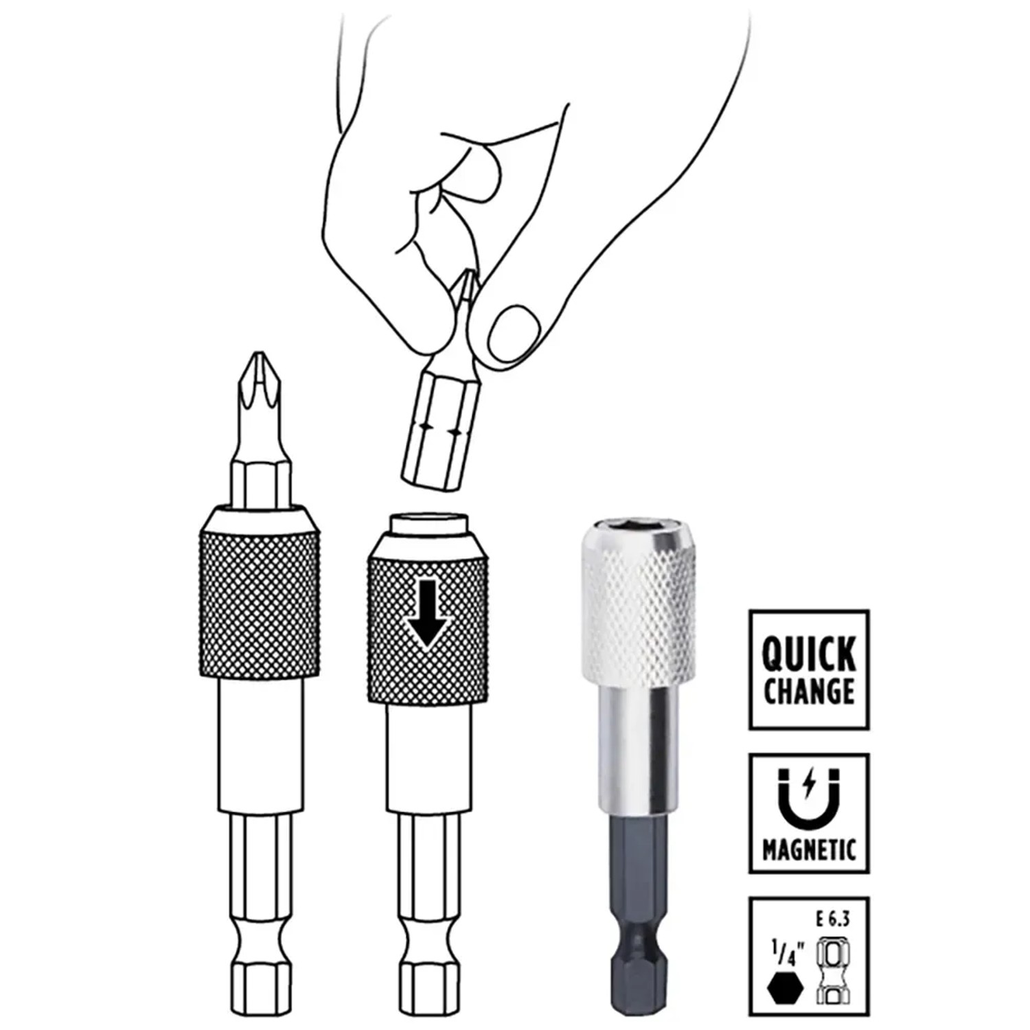 Einhell Bit-Set XS-Case: Bithalter mit Schnellwechselfunktion und magnetischer Aufnahme.