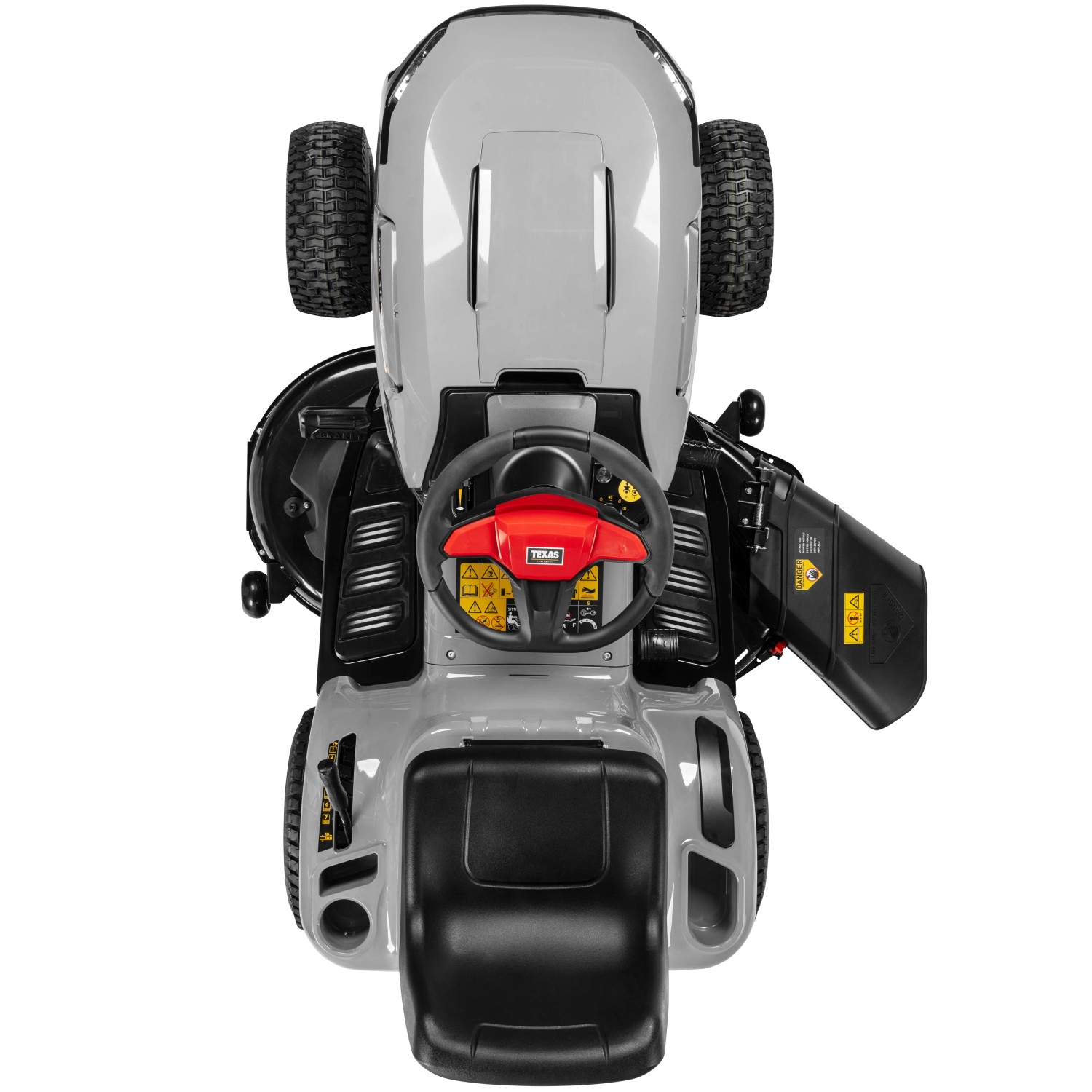 Aufsicht des Texas Benzin-Rasentraktor Premium TTS98H, ein Rasentraktor mit 98 cm Schnittbreite.