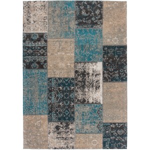 Blauer Vintageteppich Vecchia, 80x150 cm, mit Patchwork-Design für ein stilvolles Zuhause.