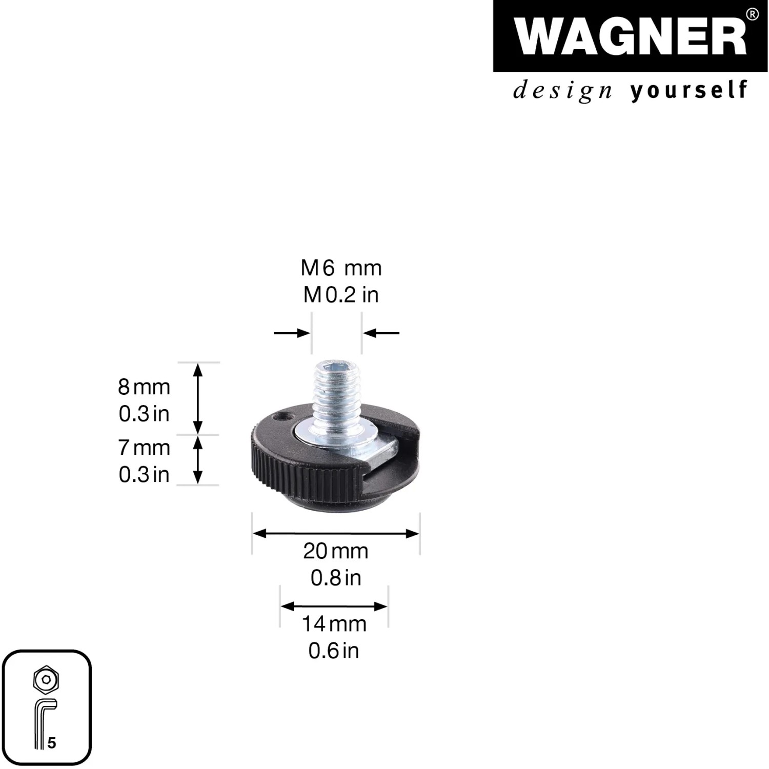 Wagner Verstellfuß Justus Slim QuickClick, 4er Set, 1,5 cm. Möbelbein mit Gewinde und Maßangaben.