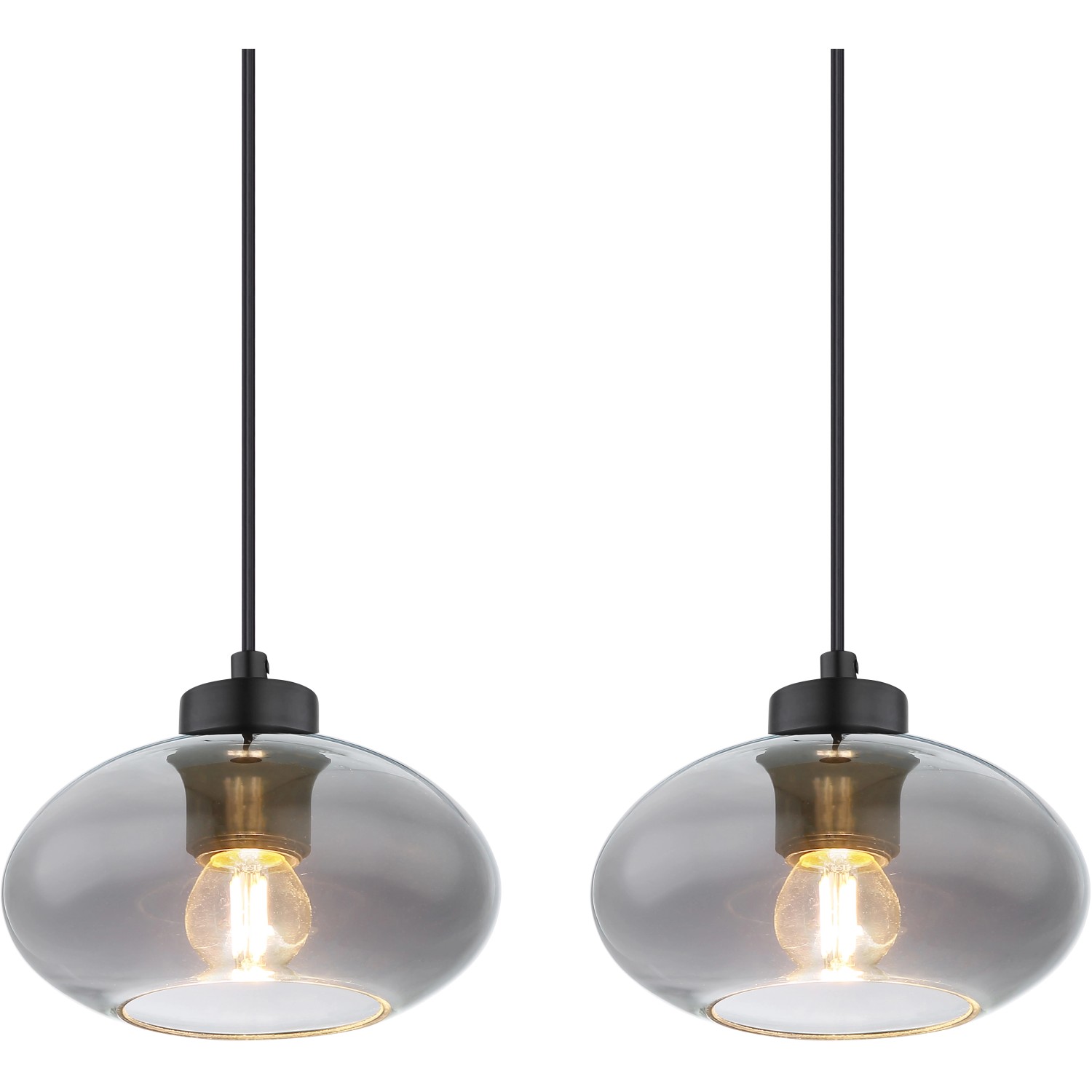 Globo Pendelleuchte Shaun, 4-flammig, schwarz matt mit rauchfarbenen Glasschirmen.