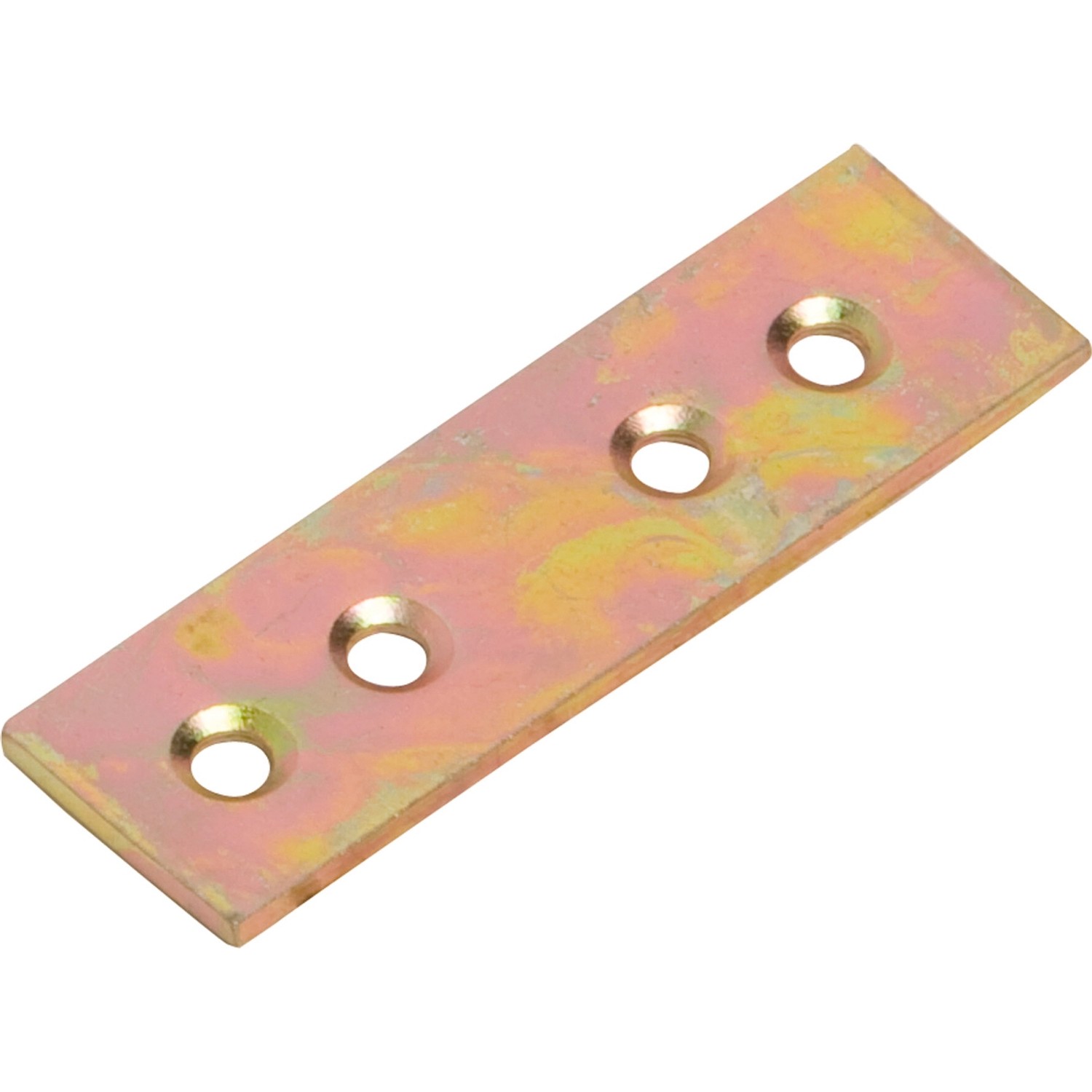 Gelb verzinkter Flachverbinder, 50x15 mm, mit vier Löchern zur Befestigung.