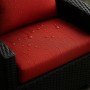 Rotes Gartenkissen-Set für Polyrattan-Möbel, wasserabweisend, bestehend aus Sitz- und Rückenkissen.