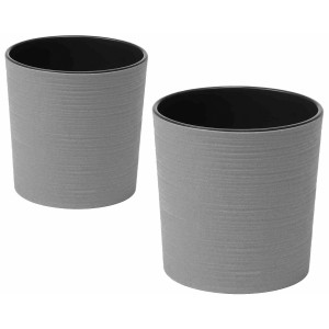 Siena Garden Pflanzgefäß Eco Lens, 2er-Set, grau, Ø25/30cm. Blumentöpfe aus Kunststoff mit Holzfaseranteil.