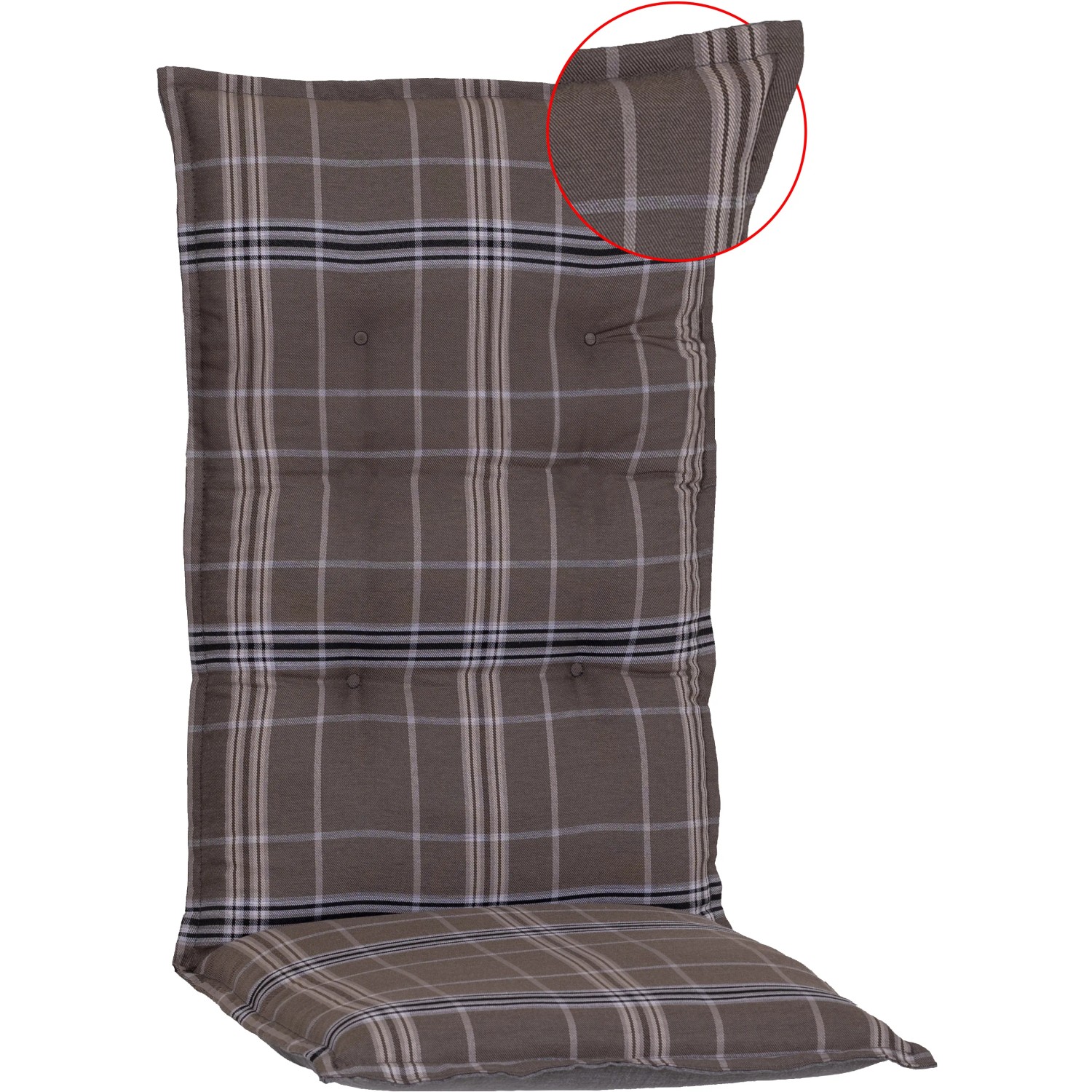 Beo Sitzauflage Hochlehner Brilon Karo Braun kariert für Gartenstuhl.