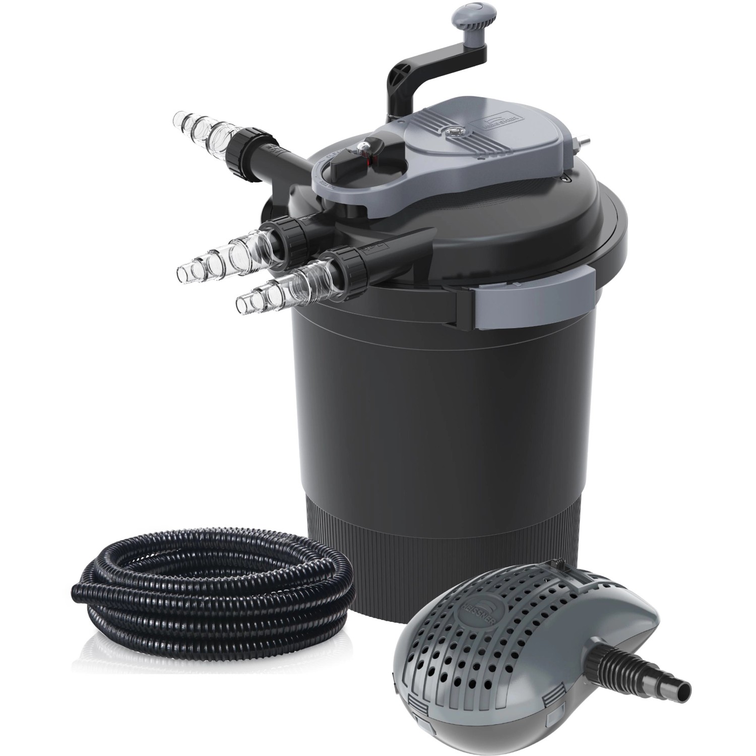 Heissner Druckfilter-Set FPU 10000 mit UVC-Klärer, Pumpe und Schlauch für Teiche bis 10.000 l.