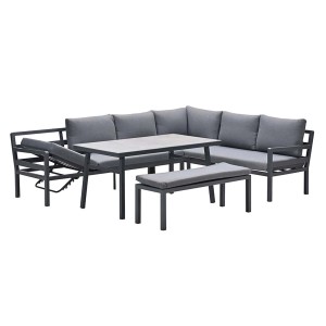 Garden Impressions Lounge-Dining Set Corsica, 4-teilig, Carbon Black, mit Eckbank, Tisch und Bank.