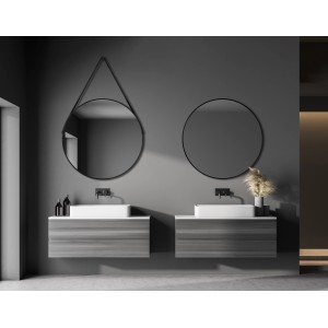 Runder DSK Design Wandspiegel Silver Coiffeur Ø 80 cm, mattschwarzer Rahmen.