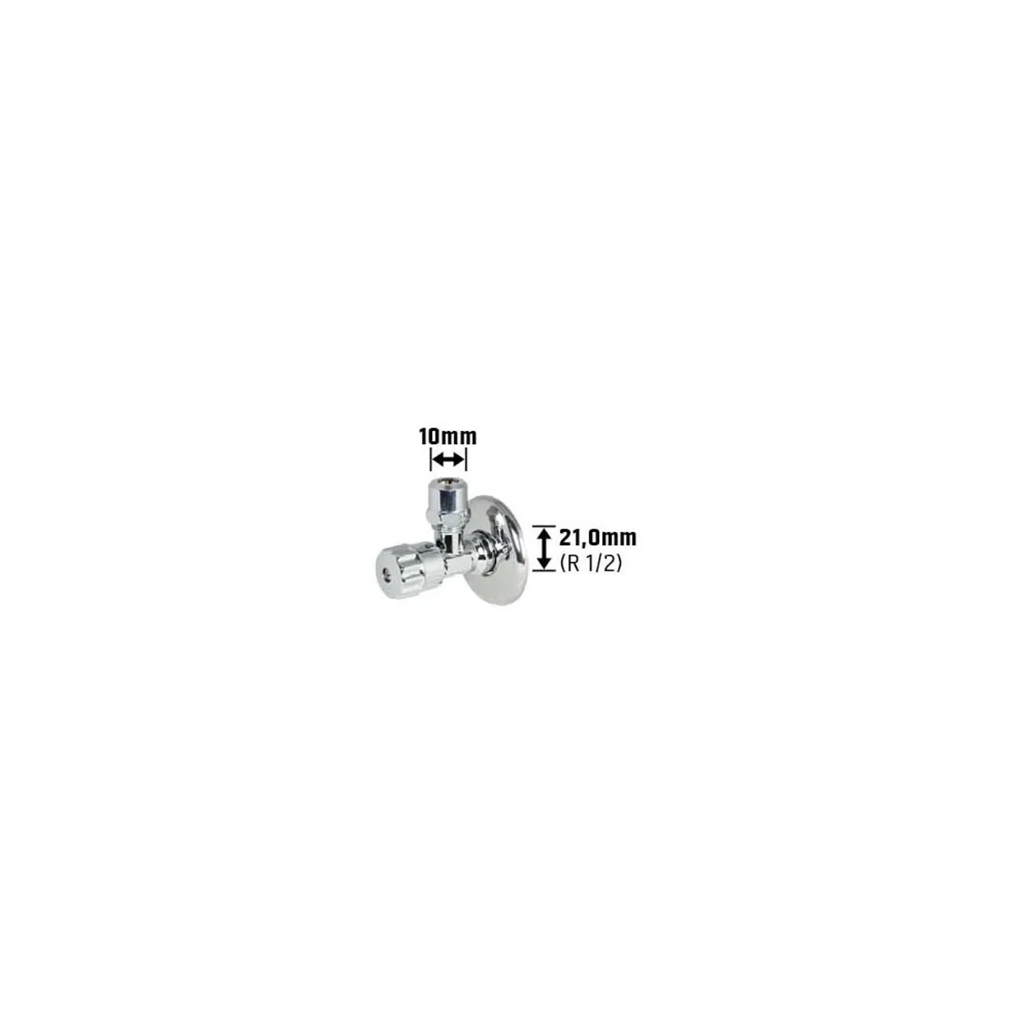 Verchromtes Waschgeräte-Eckventil mit Schubrosette, 21 mm (R 1/2) x 10 mm.