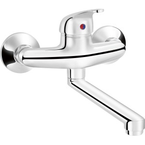 Chromfarbene baliv Küchenarmatur KI-1220 zur Wandmontage mit schwenkbarem Auslauf.