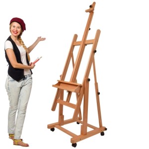 Artina Verona Atelierstaffelei aus Buche, rollbar und mit Ablage.