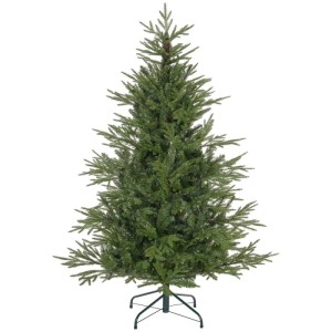 Grüner künstlicher Weihnachtsbaum, 150 cm hoch, mit naturgetreuen Zweigen und stabilem Metallständer.