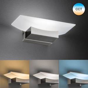 Moderne LED-Wandleuchte Bowl TW von Fischer & Honsel, weiß-nickel, dimmbar und mit CCT-Funktion.