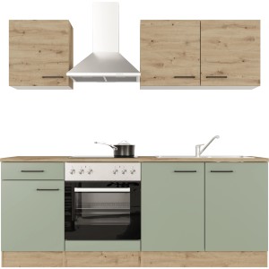 Flex-Well Exclusiv Küche 1601-036 Cara 210 cm Schilfgrün matt - Artisan Eiche