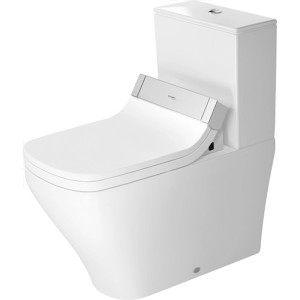Weißes Duravit Stand-WC DuraStyle mit Spülkasten und SensoWash Funktion.
