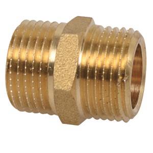 Kirchhoff Doppelnippel 16,7 mm (3/8 AG) aus Messing, blank für Gewindefittings.